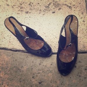 Manolo Blahnik black patent leather peep toe heel